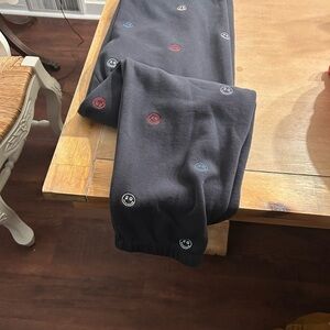 Spiritual Gangster Black Sweatpants with Embroidered Smily Faces. Extra Large